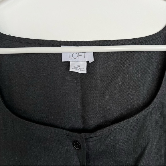 Ann Taylor Loft black linen maxi sleeveless button front ruffle hem dress 10 - Picture 3 of 9